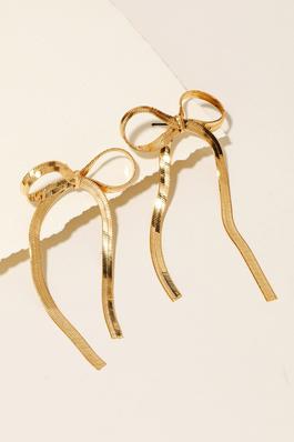 Flat Chain Ribbon Bow Stud Earrings