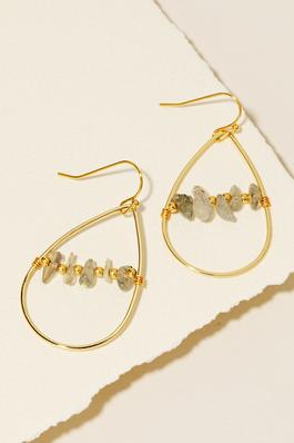 Pebble Stone Beads Tear Dangle Earrings