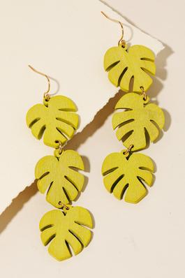 Wooden Monstera Leaf Chain Dangle Earrings