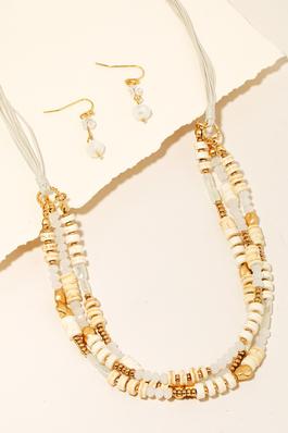 Mixed Beaded Layered Chord Necklace Set