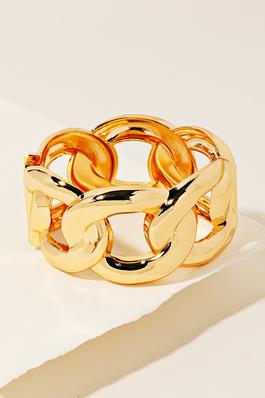 Wide Solid Metallic Hinge Chain Bangle Bracelet