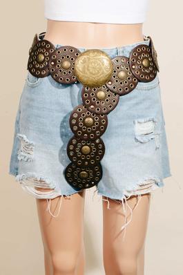 Studded Disc Faux Leather Belt