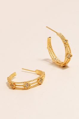 Gold Dipped Cz Clover Charms Layered Hoop Earrings