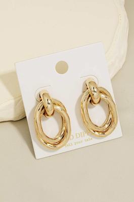 Gold Dipped Layered Ovals Door Knocker Earrings