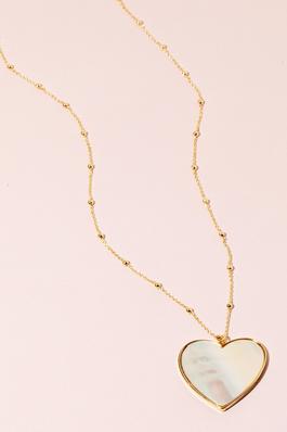 Mother Of Pearl Heart Pendant Long Chain Necklace