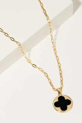 Gold Dipped Clover Disc Pendant Chain Necklace