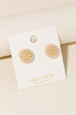 Gold Dipped Large Pearl Pave Dome Stud Earrings