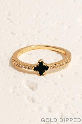Gold Dipped Cz And Clover Band Ring