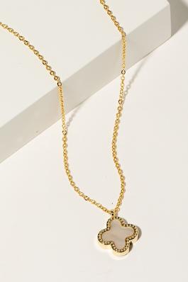 Gold Dipped Cubic Zirconia Pave Clover Pendant Necklace