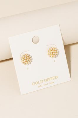 Gold Dipped Pearl Pave Dome Stud Earrings