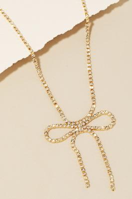 Rhinestone Ribbon Bow Pendant And Chain Necklace