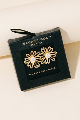 Secret Box Gold Dipped Pearl Flower Stud Earrings