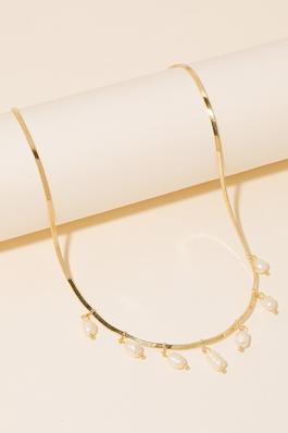 Gold Dipped Pearl Charms Chain Necklace