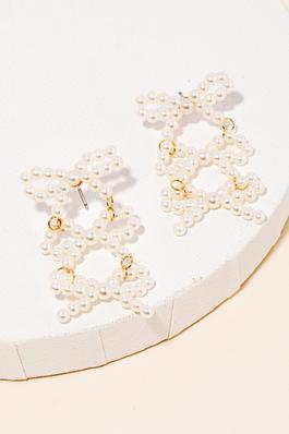 Pearl Beaded Bows Chain Dangle Earrings
