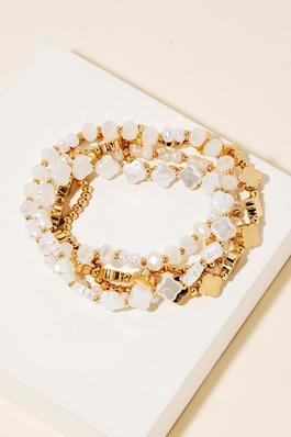 Pearl And Metallic Clover Beaded Bracelets Set