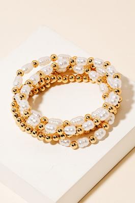 Pearl And Metallic Beaded Bracelets Set