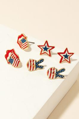 Assorted American Theme Epoxy Stud Earrings