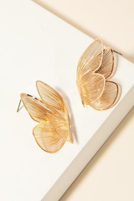 Thin Metallic Butterfly Stud Drop Earrings