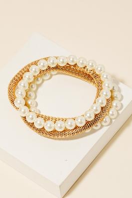 Pearl Beaded And Rope Chain Layered Bracelets