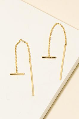 Dainty Metallic Chain And Bar Threader Earrings