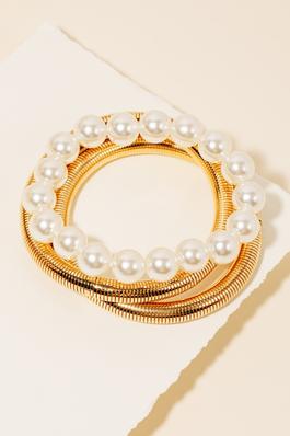Pearl And Metallic Coil Layered Bracelet