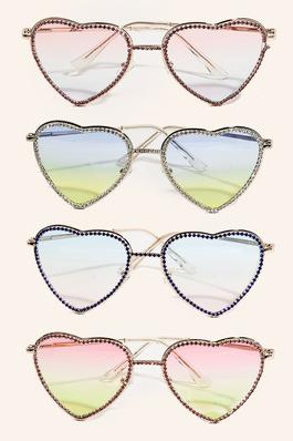 Assorted Rhinestone Frame Heart Sunglasses Set