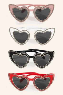 Rhinestone Heart Cat Eye Sunglasses Set