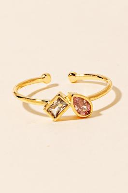 Gold Dipped Double Cz Stud Open Band Ring