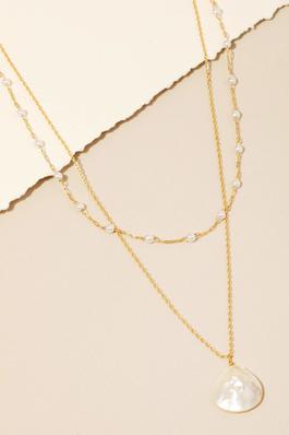 Tear Shell Pendant Layered Chain Necklace