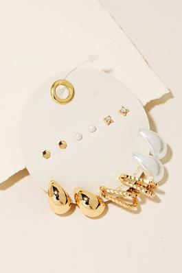 Assorted Rhinestone And Pearl Stud Earrings Set