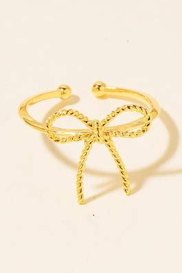 Gold Dipped Textured Ribbon Bow Open Band Ring