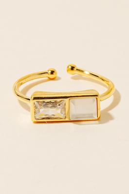 Gold Dipped Double Cubic Zirconia Gem Open Band Ring