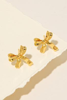 Metallic Ribbon Bow Stud Earrings