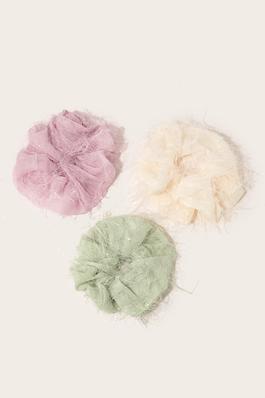 Fuzzy Feather Scrunchie Set