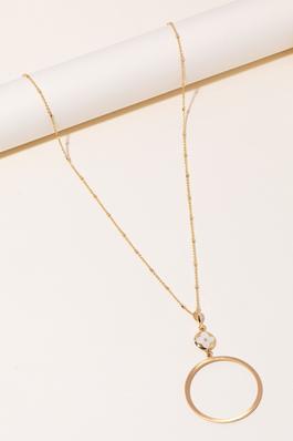 Seashell Clover Disc And Hoop Pendant Long Necklace