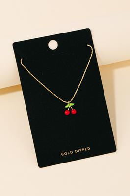Gold Dipped Epoxy Cherry Pendant Necklace