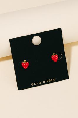 Gold Dipped Epoxy Strawberry Stud Earrings