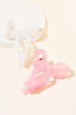 Pink And Clear White Ribbon Bow Hair Claw