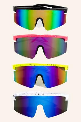 Paint Splatter Mirrored Shield Sunglasses Set