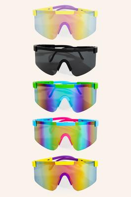 Rimless Oversized Mirrored Shield Sunglasses Set