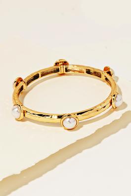 Pearl And Metallic Bar Elastic Bracelet