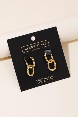 Gold Dipped Linked Oval Hoop Dangle Earrings