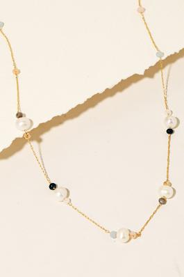 Pearl Beaded Station Chain Necklace