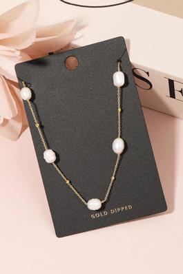 Gold Dipped Pearl Beaded Station Necklace