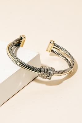 Cz Pave Two Tone Rope Chain Cuff Bracelet