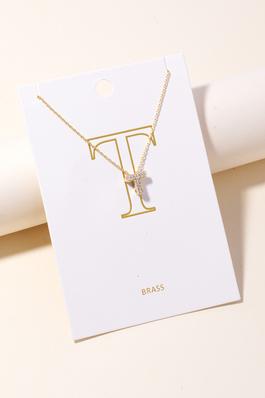 Pave Letter T Pendant Chain Necklace