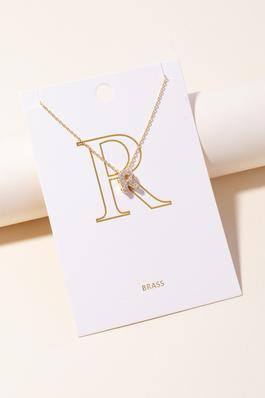Pave Letter R Pendant Chain Necklace