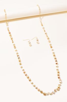 Cylinder Stone Charms Long Chain Necklace Set