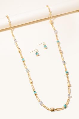 Cube  Stone Charms Long Chain Necklace Set