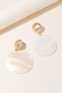Mother Of Pearl Disc Charm Dangle Earrings